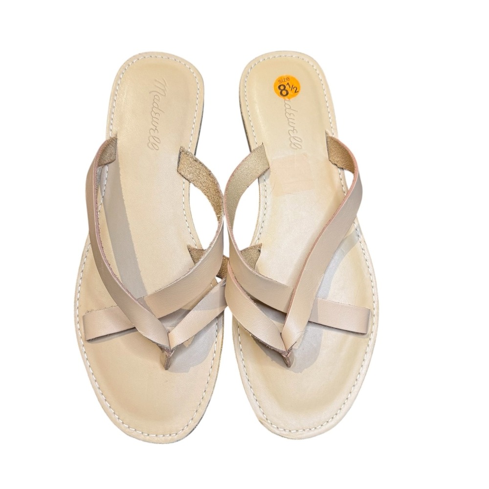 Madewell Shoes Womens Size 8.5 Beige Leather Thong Sandals Strappy Flat Casual